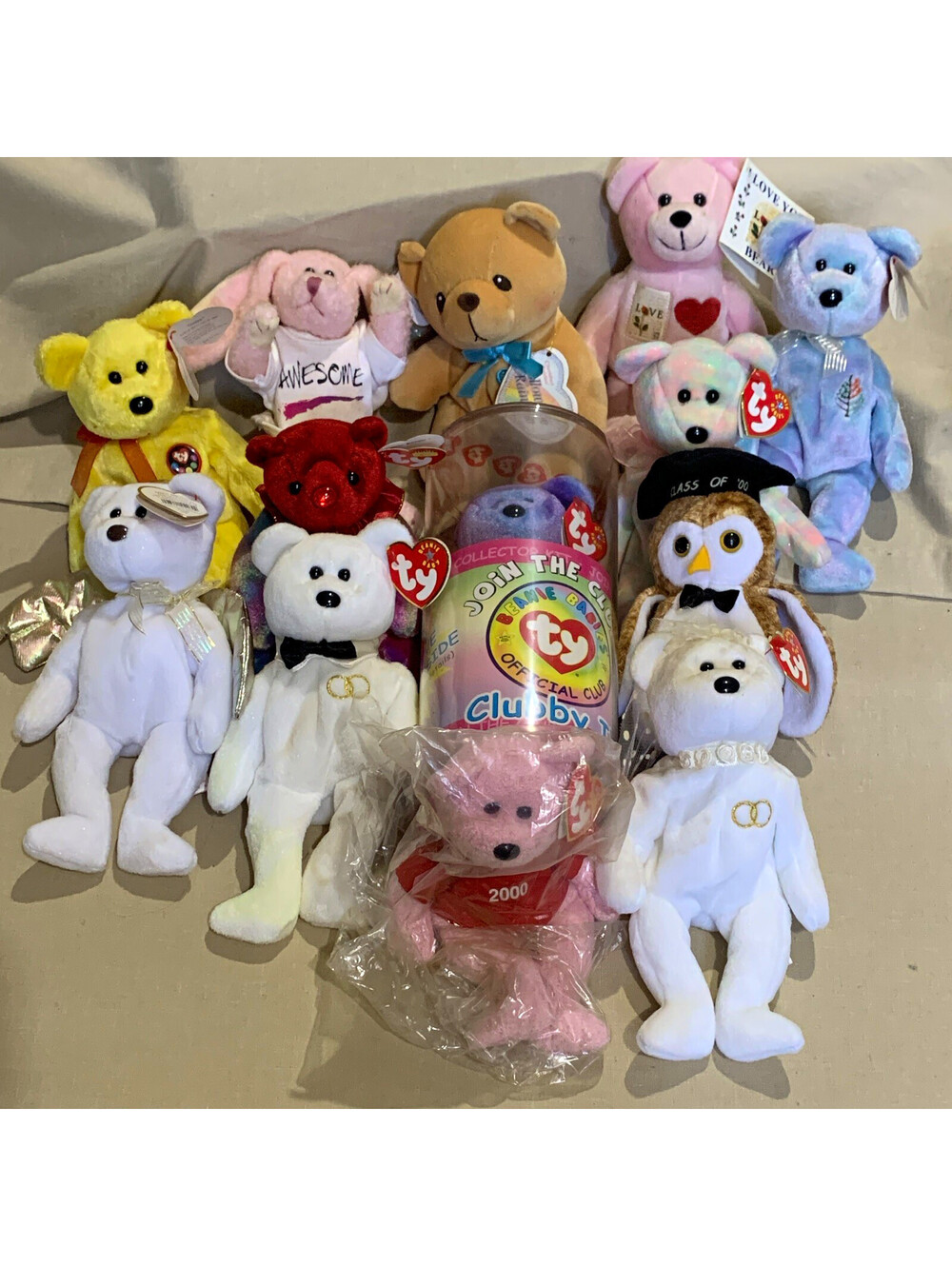 Ty Beanie Babies Lot w/ Clubby III & 2000 Signature Bear Plush w/ Tags. CT too